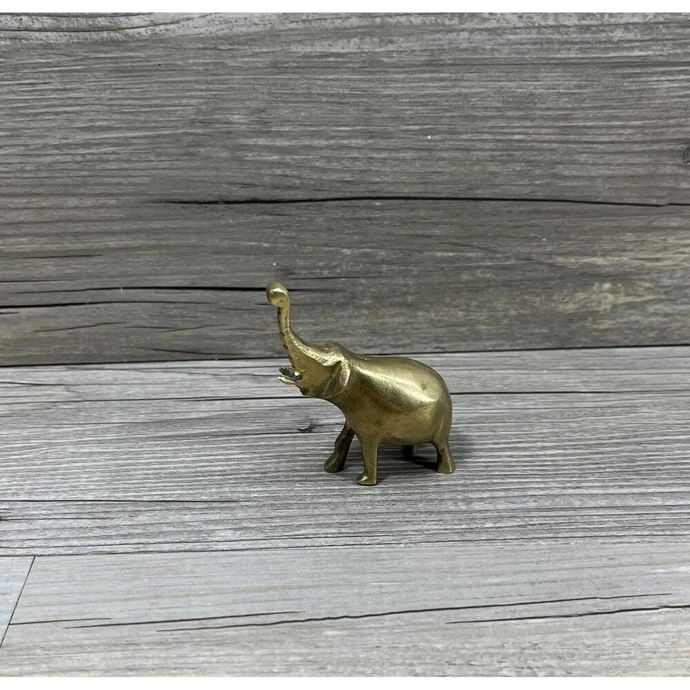 Vintage Brass Miniature Elephant Figurine Statue 2" Tall Trunk Up